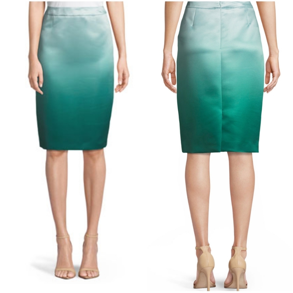 Escada Ravaxa Ombre Duchess Satin Pencil Skirt Size 36 Luxury NWT